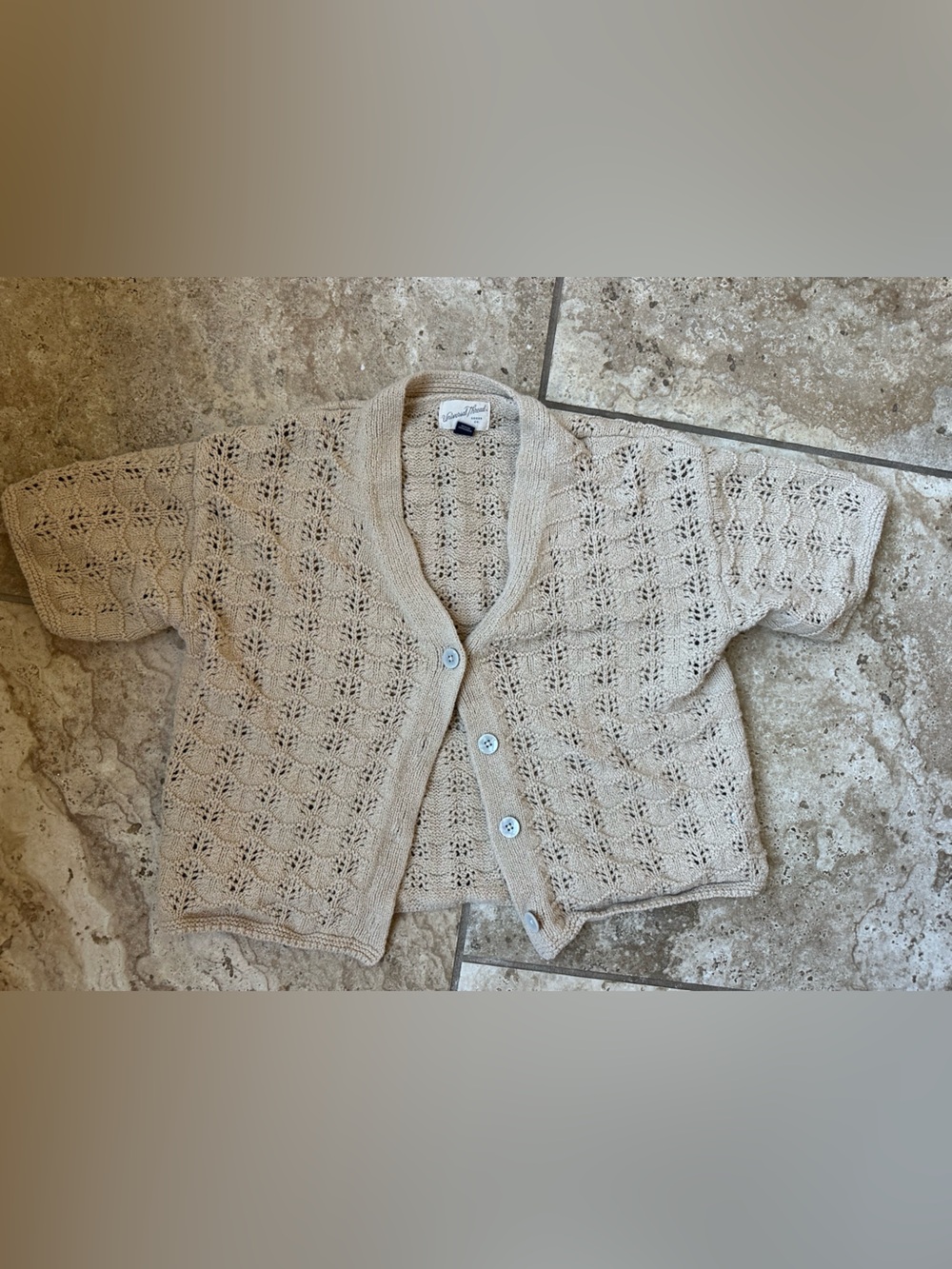 Universal thread Light Cream Openwork Knit Button-Front Women's Cardigan